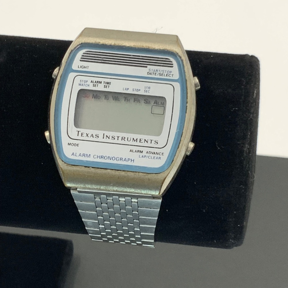 Vintage Texas Instruments Alarm Chronograph Digital Watch Silver‎ Tone for Parts